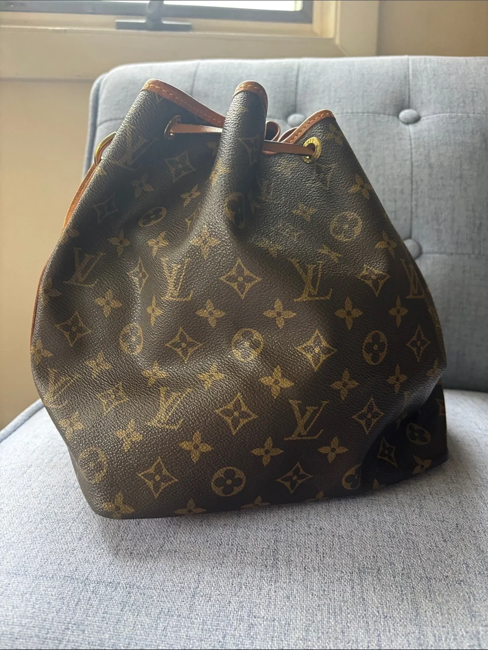 Louis Vuitton Monogram Canvas Drawstring Hobo in Brown and Tan